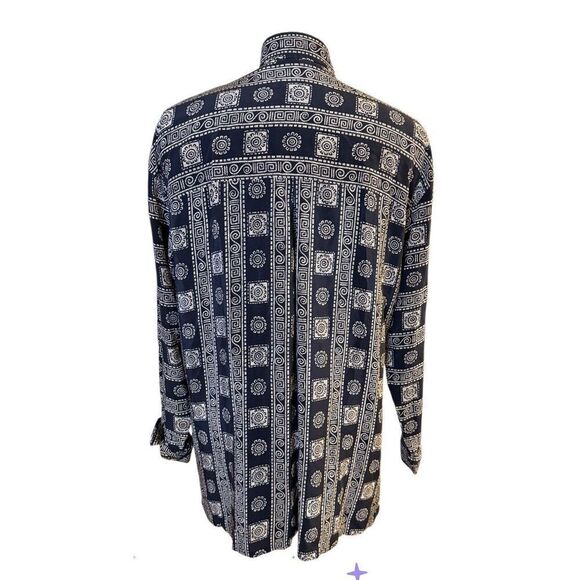 Dana Buchman 100% Silk Tunic Geometric Print Mandarin Collar Sz. 12 - Picture 4 of 15